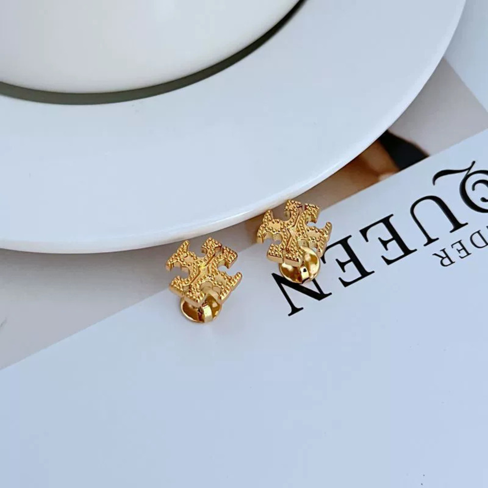 Tory Burch Letter Metal Stud Earrings